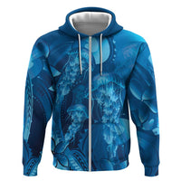 Blue Gradient Polynesia Jellyfish Hoodie Plumeria Polynesian Tattoo Glowing Vibes LT14 Zip Hoodie Blue - Polynesian Pride