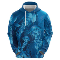 Blue Gradient Polynesia Jellyfish Hoodie Plumeria Polynesian Tattoo Glowing Vibes LT14 - Polynesian Pride