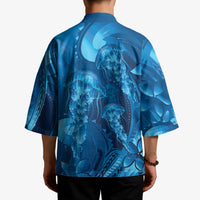 Blue Gradient Polynesia Jellyfish Kimono Plumeria Polynesian Tattoo Glowing Vibes