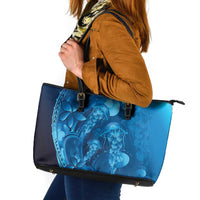 Blue Gradient Polynesia Jellyfish Leather Tote Bag Plumeria Polynesian Tattoo Glowing Vibes LT14 Blue - Polynesian Pride