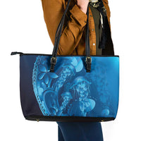 Blue Gradient Polynesia Jellyfish Leather Tote Bag Plumeria Polynesian Tattoo Glowing Vibes LT14 - Polynesian Pride