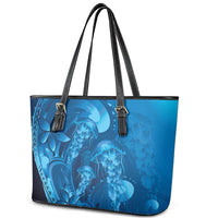 Blue Gradient Polynesia Jellyfish Leather Tote Bag Plumeria Polynesian Tattoo Glowing Vibes LT14 - Polynesian Pride