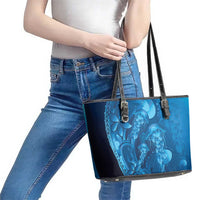 Blue Gradient Polynesia Jellyfish Leather Tote Bag Plumeria Polynesian Tattoo Glowing Vibes LT14 - Polynesian Pride