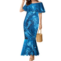 Blue Gradient Polynesia Jellyfish Mermaid Dress Plumeria Polynesian Tattoo Glowing Vibes LT14 Women Blue - Polynesian Pride