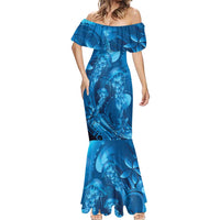 Blue Gradient Polynesia Jellyfish Mermaid Dress Plumeria Polynesian Tattoo Glowing Vibes LT14 - Polynesian Pride