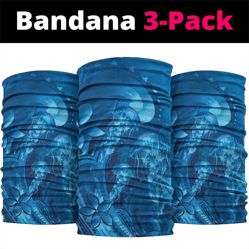 Blue Gradient Polynesia Jellyfish Neck Gaiter Plumeria Polynesian Tattoo Glowing Vibes LT14 package One Size: 25*50cm Blue - Polynesian Pride