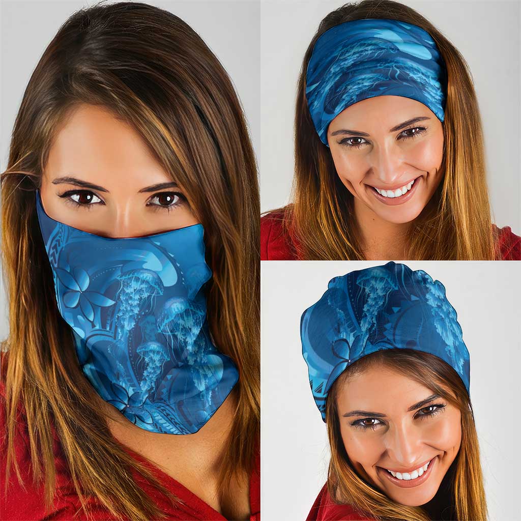 Blue Gradient Polynesia Jellyfish Neck Gaiter Plumeria Polynesian Tattoo Glowing Vibes LT14 - Polynesian Pride