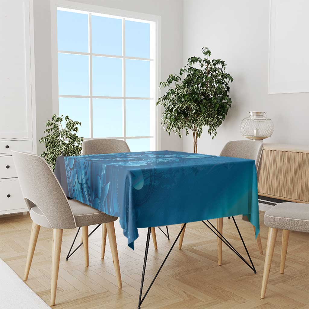 Blue Gradient Polynesia Jellyfish Tablecloth Plumeria Polynesian Tattoo Glowing Vibes
