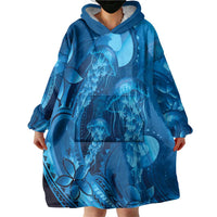 Blue Gradient Polynesia Jellyfish Wearable Blanket Hoodie Plumeria Polynesian Tattoo Glowing Vibes
