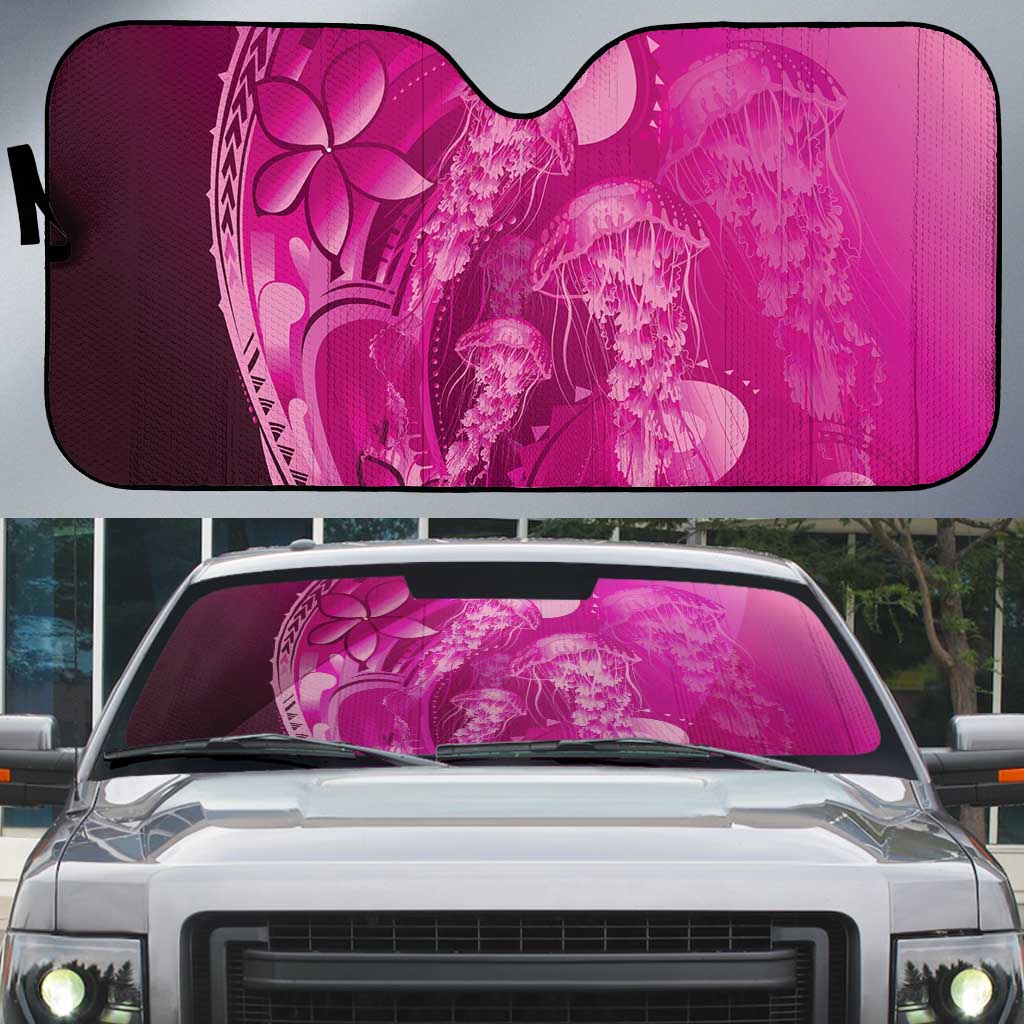 Pink Gradient Polynesia Jellyfish Auto Sun Shade Plumeria Polynesian Tattoo Glowing Vibes