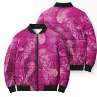 Pink Gradient Polynesia Jellyfish Bomber Puffer Jacket Plumeria Polynesian Tattoo Glowing Vibes