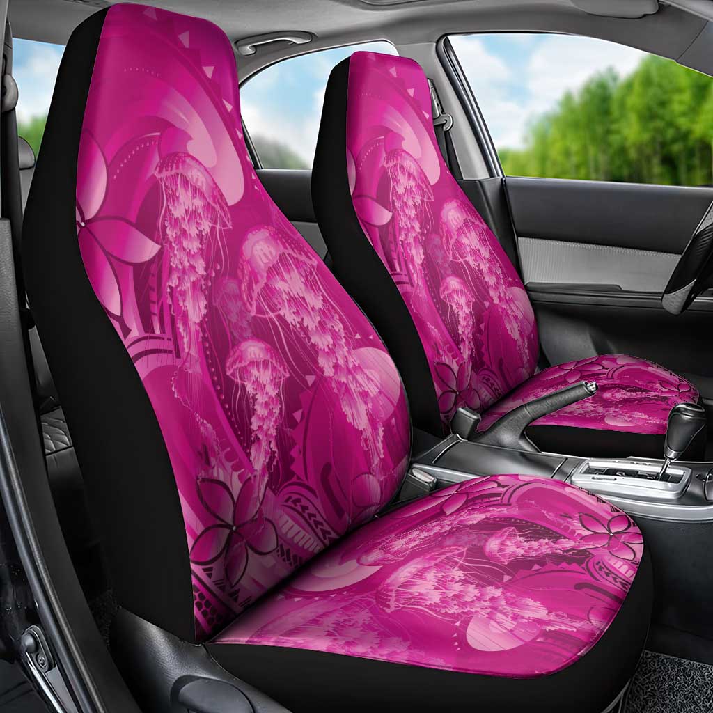 Pink Gradient Polynesia Jellyfish Car Seat Cover Plumeria Polynesian Tattoo Glowing Vibes