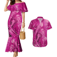 Pink Gradient Polynesia Jellyfish Couples Matching Mermaid Dress and Hawaiian Shirt Plumeria Polynesian Tattoo Glowing Vibes LT14 Pink - Polynesian Pride