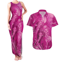 Pink Gradient Polynesia Jellyfish Couples Matching Tank Maxi Dress and Hawaiian Shirt Plumeria Polynesian Tattoo Glowing Vibes LT14 Pink - Polynesian Pride
