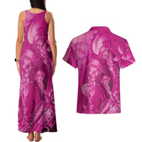 Pink Gradient Polynesia Jellyfish Couples Matching Tank Maxi Dress and Hawaiian Shirt Plumeria Polynesian Tattoo Glowing Vibes LT14 - Polynesian Pride