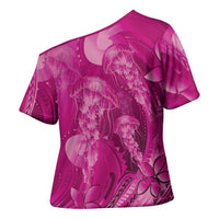 Pink Gradient Polynesia Jellyfish Cross Shoulder Shirt Plumeria Polynesian Tattoo Glowing Vibes LT14 - Polynesian Pride
