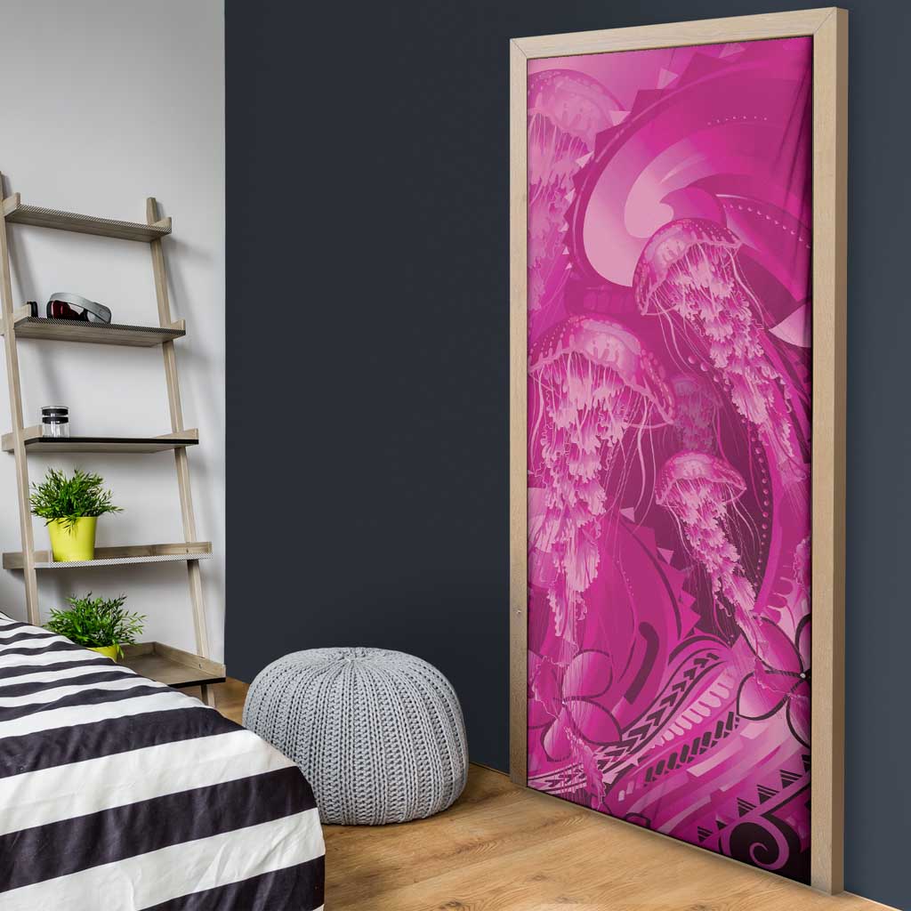 Pink Gradient Polynesia Jellyfish Door Cover Plumeria Polynesian Tattoo Glowing Vibes