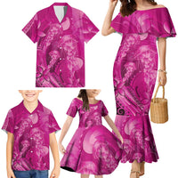 Pink Gradient Polynesia Jellyfish Family Matching Mermaid Dress and Hawaiian Shirt Plumeria Polynesian Tattoo Glowing Vibes LT14 - Polynesian Pride