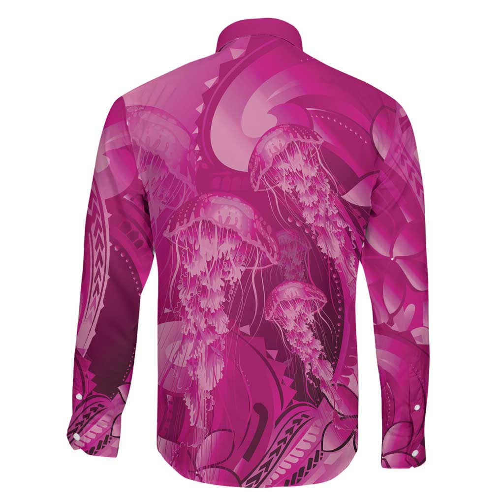 Pink Gradient Polynesia Jellyfish Family Matching Puletasi and Hawaiian Shirt Plumeria Polynesian Tattoo Glowing Vibes LT14 - Polynesian Pride