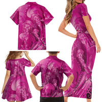 Pink Gradient Polynesia Jellyfish Family Matching Short Sleeve Bodycon Dress and Hawaiian Shirt Plumeria Polynesian Tattoo Glowing Vibes LT14 - Polynesian Pride