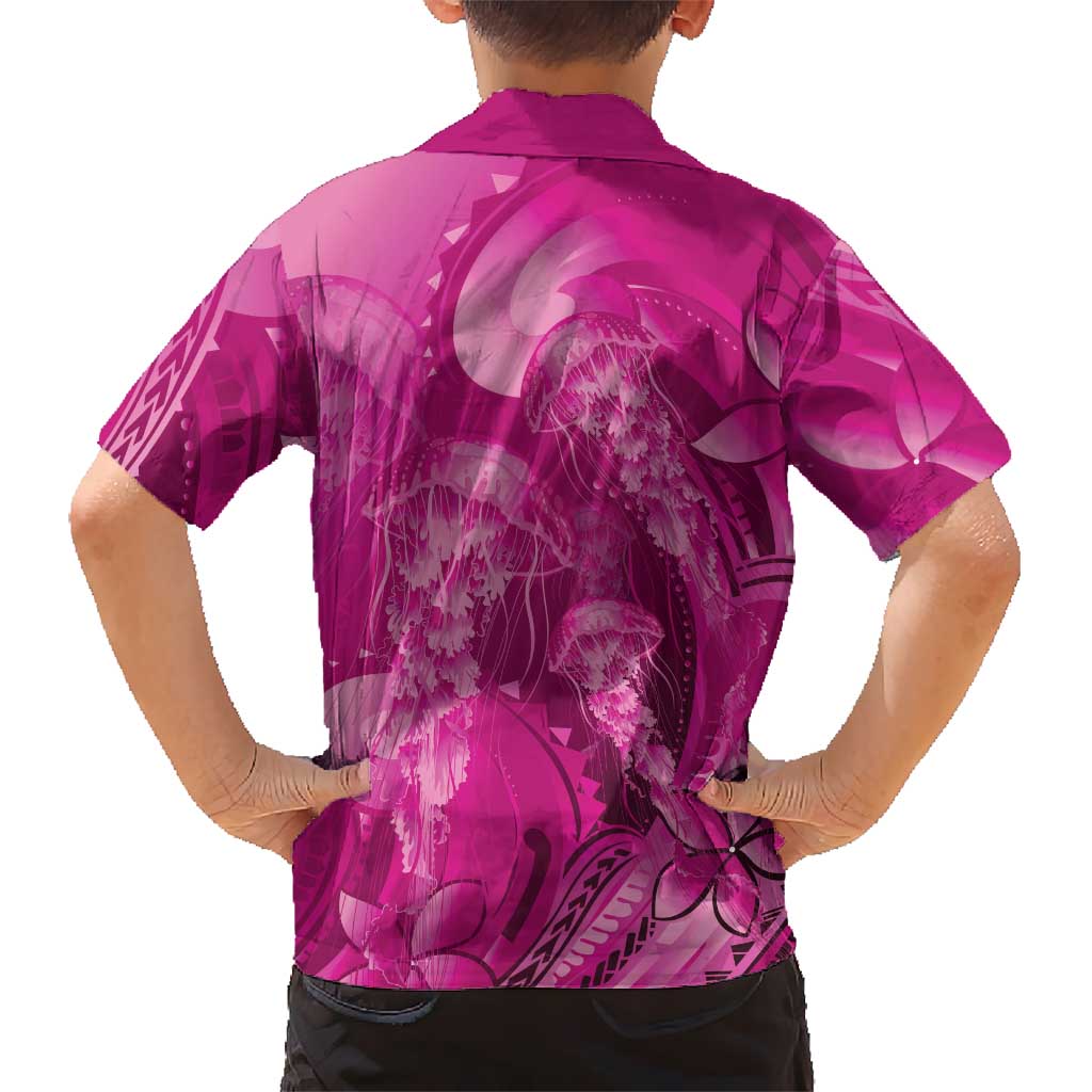 Pink Gradient Polynesia Jellyfish Family Matching Tank Maxi Dress and Hawaiian Shirt Plumeria Polynesian Tattoo Glowing Vibes LT14 - Polynesian Pride