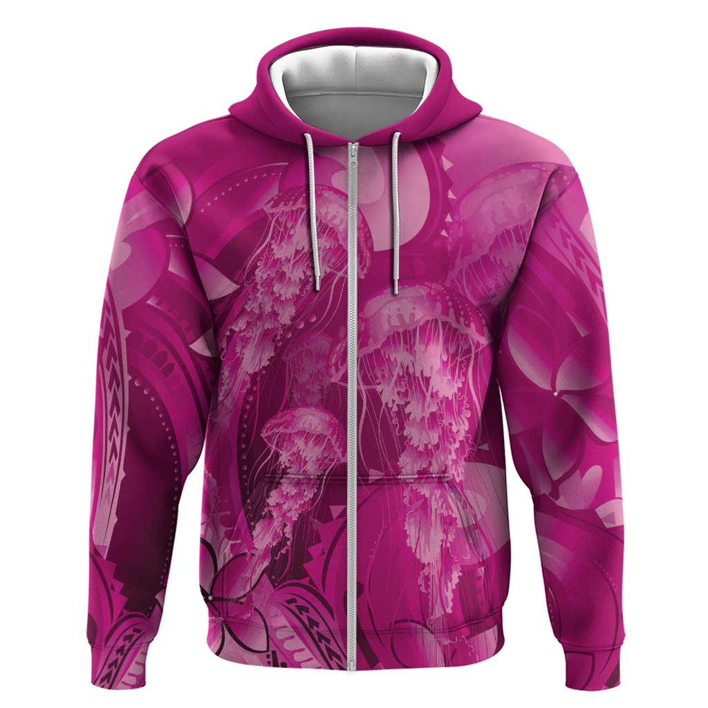 Pink Gradient Polynesia Jellyfish Hoodie Plumeria Polynesian Tattoo Glowing Vibes