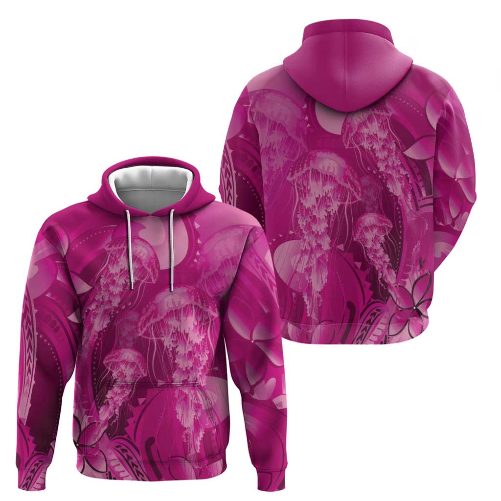 Pink Gradient Polynesia Jellyfish Hoodie Plumeria Polynesian Tattoo Glowing Vibes