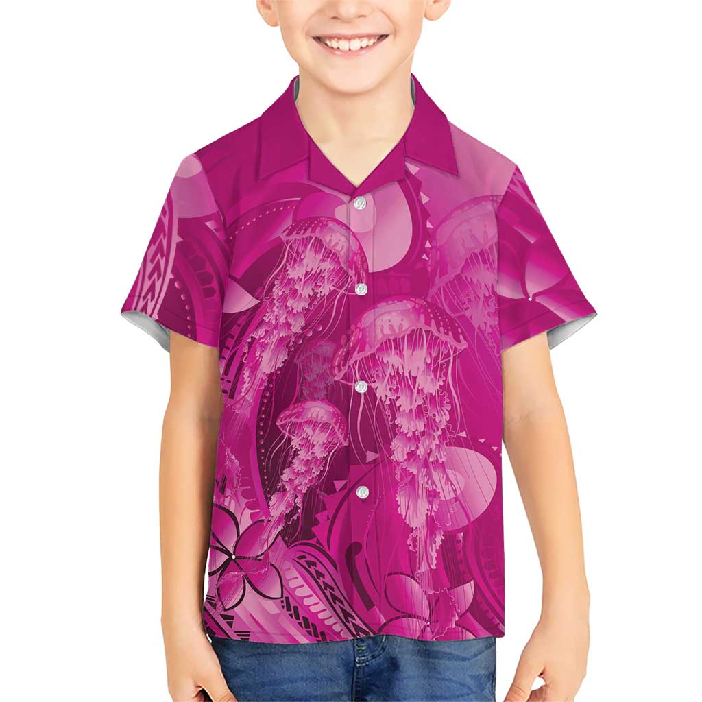 Pink Gradient Polynesia Jellyfish Kid Hawaiian Shirt Plumeria Polynesian Tattoo Glowing Vibes LT14 Kid Pink - Polynesian Pride