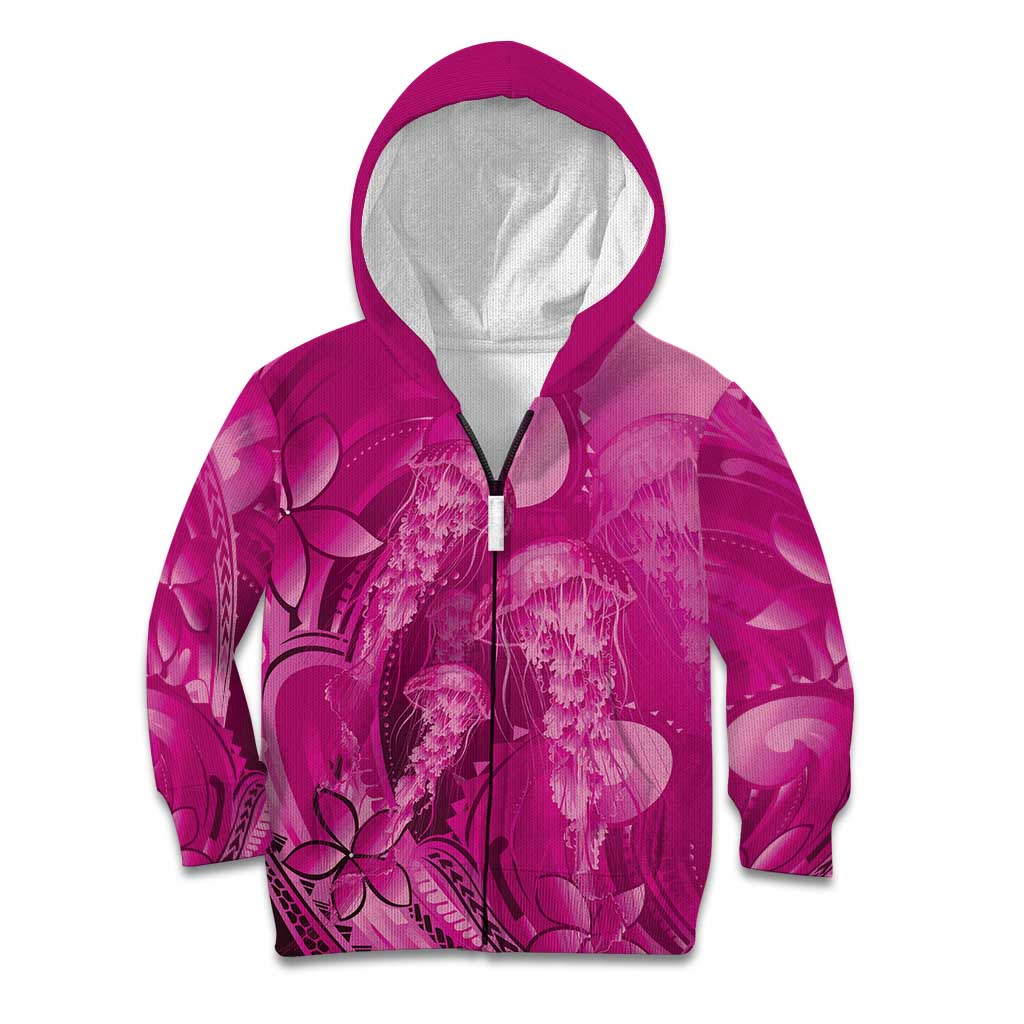 Pink Gradient Polynesia Jellyfish Kid Hoodie Plumeria Polynesian Tattoo Glowing Vibes