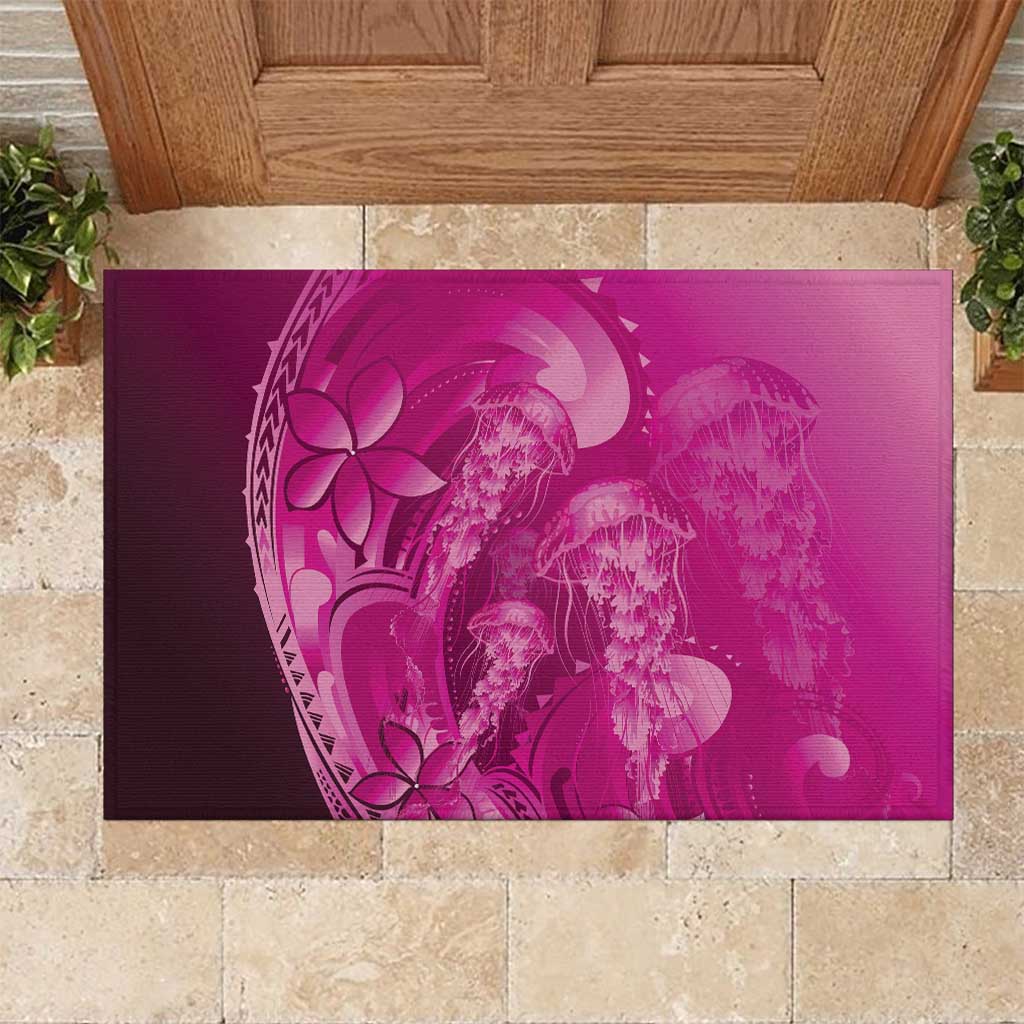 Pink Gradient Polynesia Jellyfish Rubber Doormat Plumeria Polynesian Tattoo Glowing Vibes LT14 Pink - Polynesian Pride