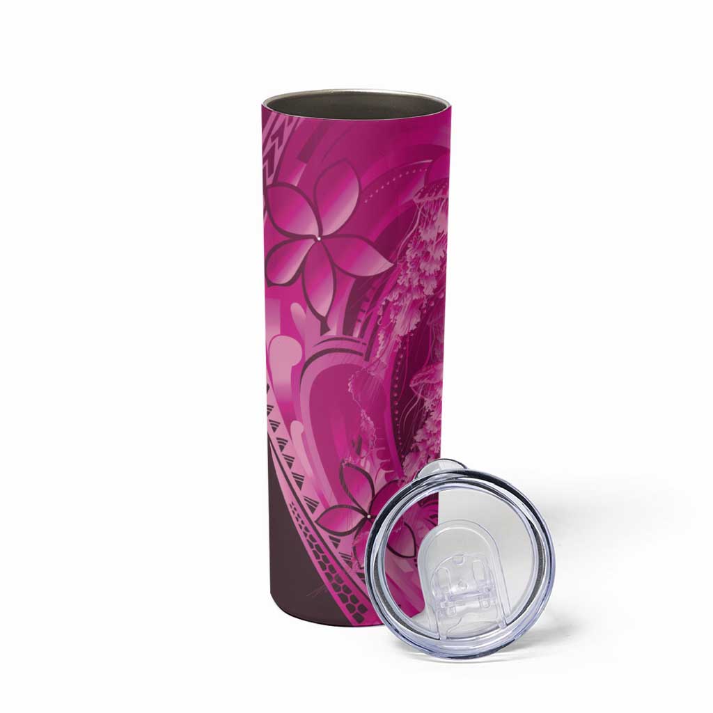 Pink Gradient Polynesia Jellyfish Skinny Tumbler Plumeria Polynesian Tattoo Glowing Vibes
