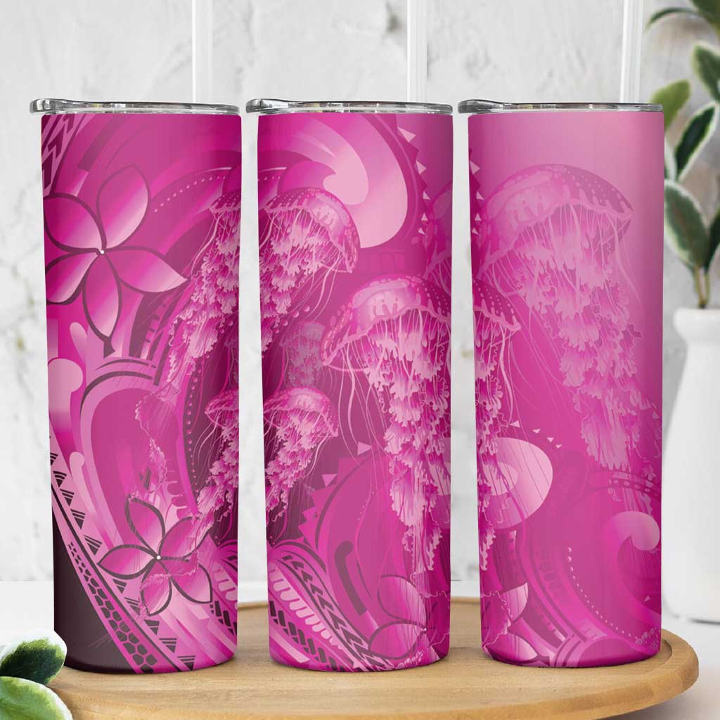 Pink Gradient Polynesia Jellyfish Skinny Tumbler Plumeria Polynesian Tattoo Glowing Vibes