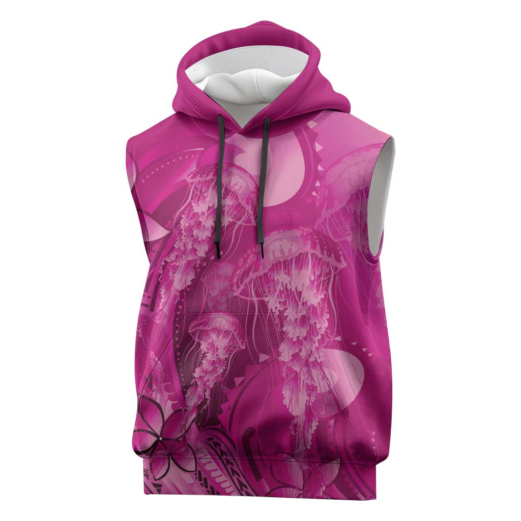 Pink Gradient Polynesia Jellyfish Sleeveless Hoodie Plumeria Polynesian Tattoo Glowing Vibes LT14 Pink - Polynesian Pride