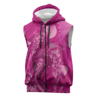 Pink Gradient Polynesia Jellyfish Sleeveless Zip Hoodie Plumeria Polynesian Tattoo Glowing Vibes