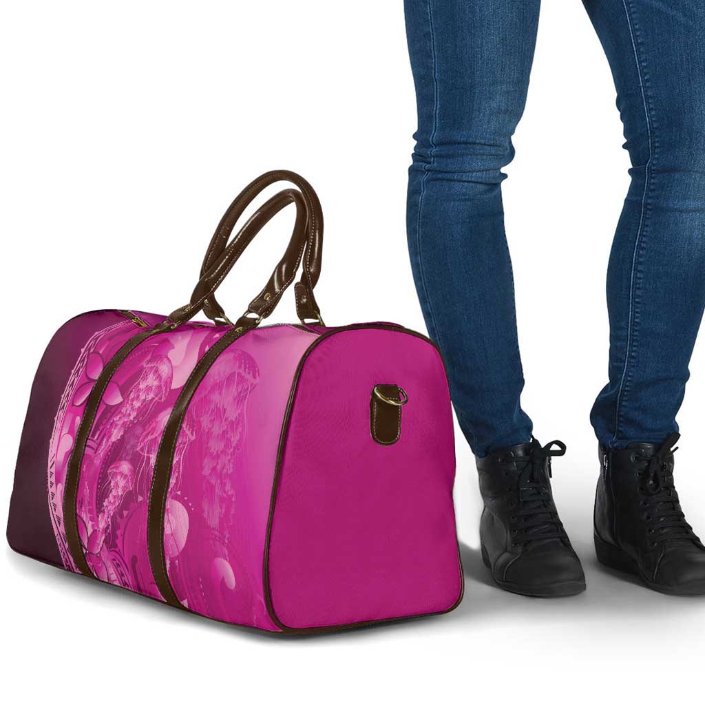 Pink Gradient Polynesia Jellyfish Travel Bag Plumeria Polynesian Tattoo Glowing Vibes