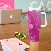 Pink Gradient Polynesia Jellyfish Tumbler With Handle Plumeria Polynesian Tattoo Glowing Vibes
