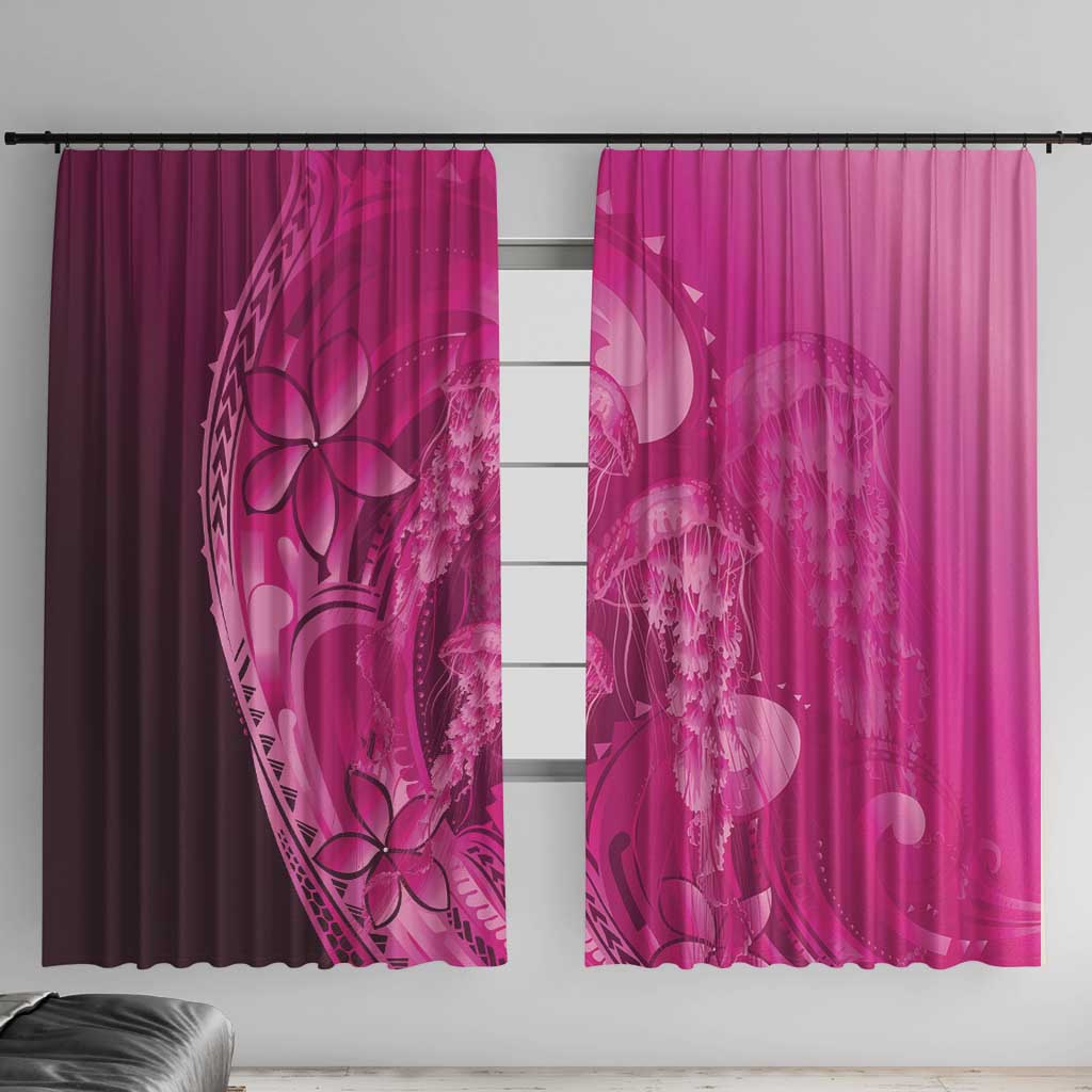 Pink Gradient Polynesia Jellyfish Window Curtain Plumeria Polynesian Tattoo Glowing Vibes