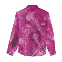 Pink Gradient Polynesia Jellyfish Women Casual Shirt Plumeria Polynesian Tattoo Glowing Vibes