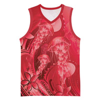 Red Gradient Polynesia Jellyfish Basketball Jersey Plumeria Polynesian Tattoo Glowing Vibes