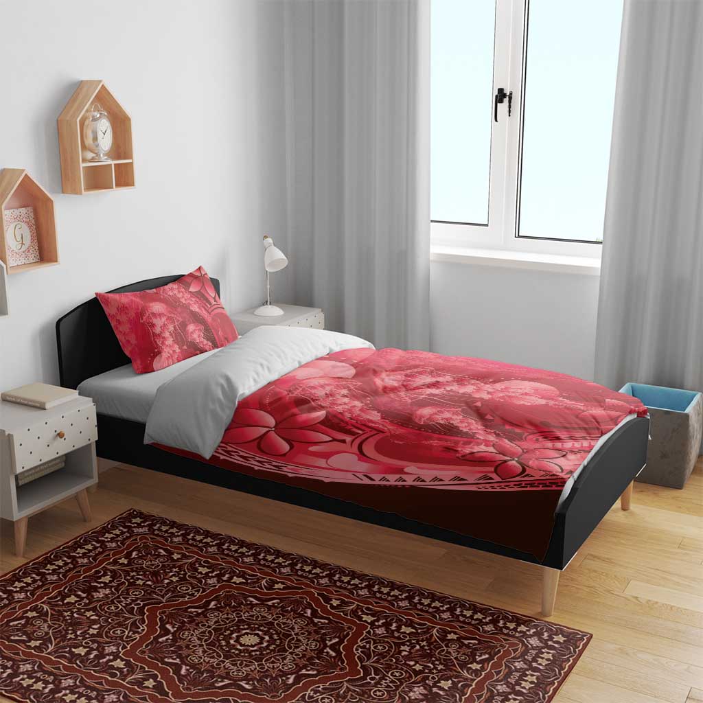Red Gradient Polynesia Jellyfish Bedding Set Plumeria Polynesian Tattoo Glowing Vibes