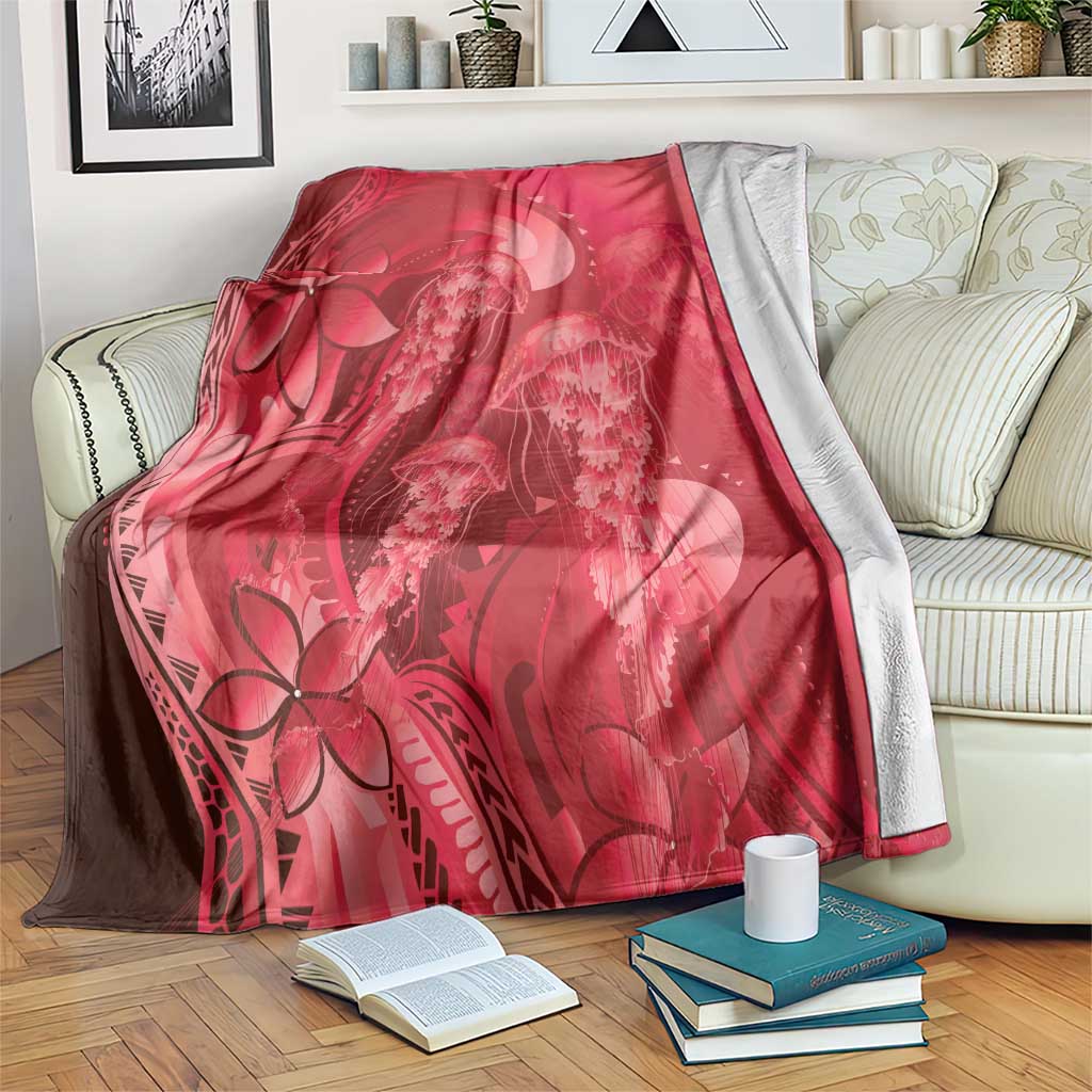 Red Gradient Polynesia Jellyfish Blanket Plumeria Polynesian Tattoo Glowing Vibes