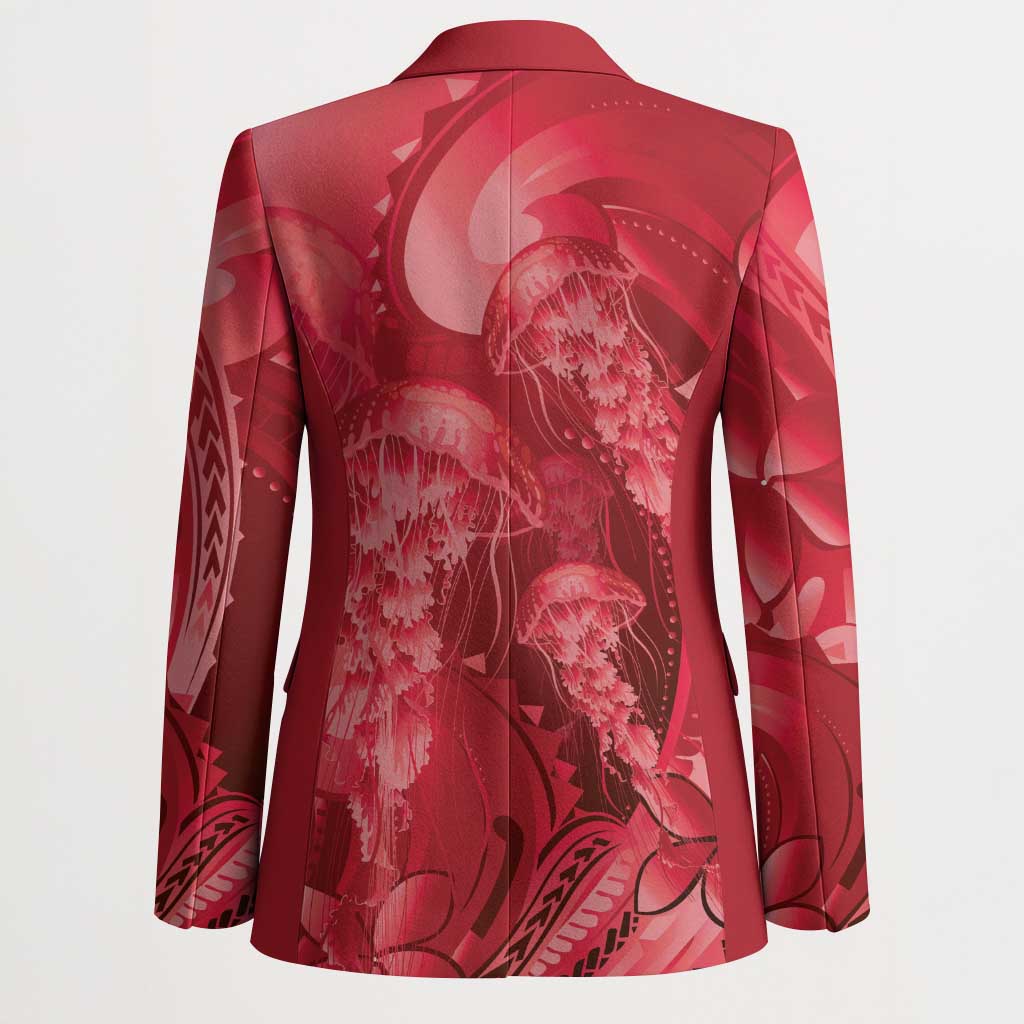 Red Gradient Polynesia Jellyfish Blazer Plumeria Polynesian Tattoo Glowing Vibes