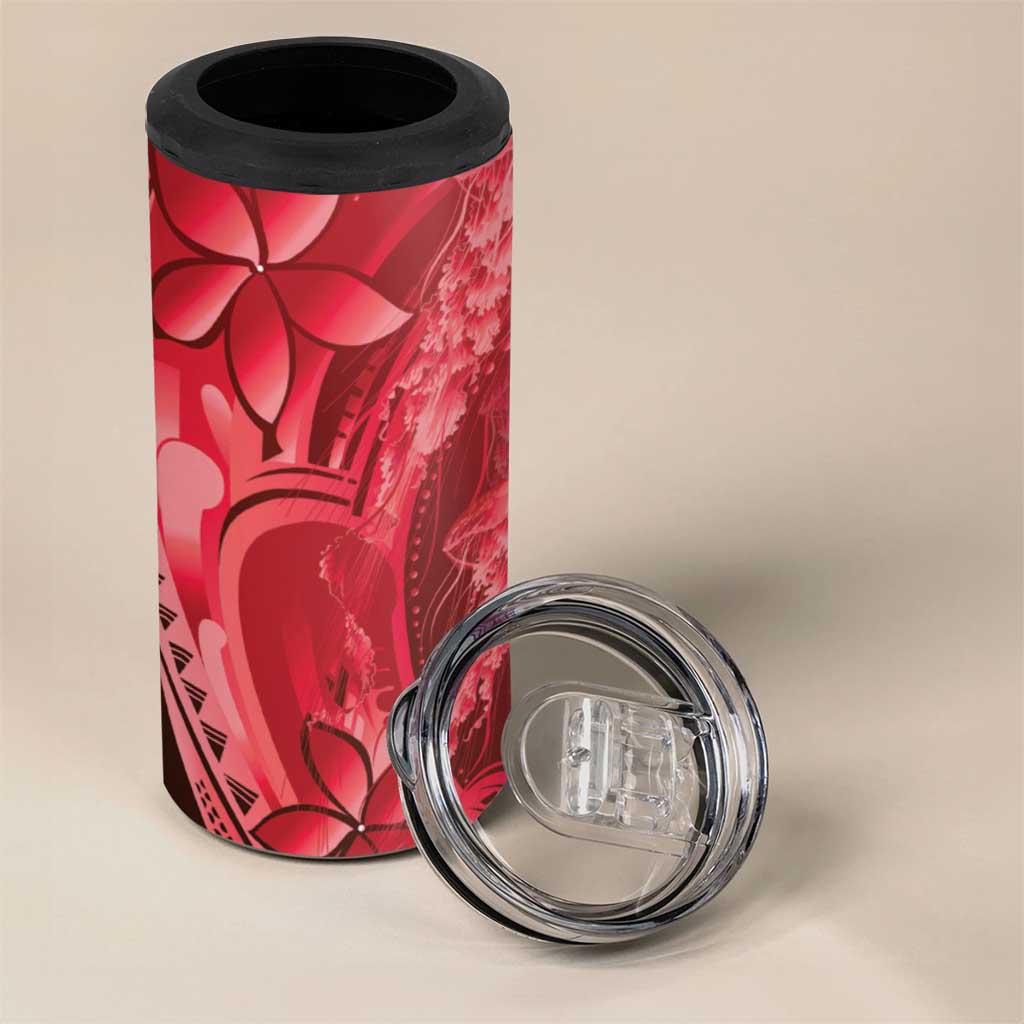 Red Gradient Polynesia Jellyfish 4 in 1 Can Cooler Tumbler Plumeria Polynesian Tattoo Glowing Vibes