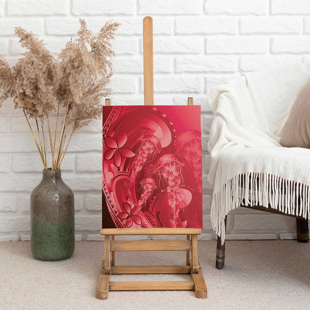 Red Gradient Polynesia Jellyfish Canvas Wall Art Plumeria Polynesian Tattoo Glowing Vibes