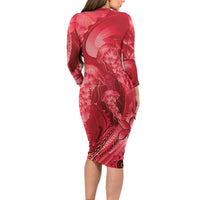 Red Gradient Polynesia Jellyfish Family Matching Long Sleeve Bodycon Dress and Hawaiian Shirt Plumeria Polynesian Tattoo Glowing Vibes LT14 - Polynesian Pride