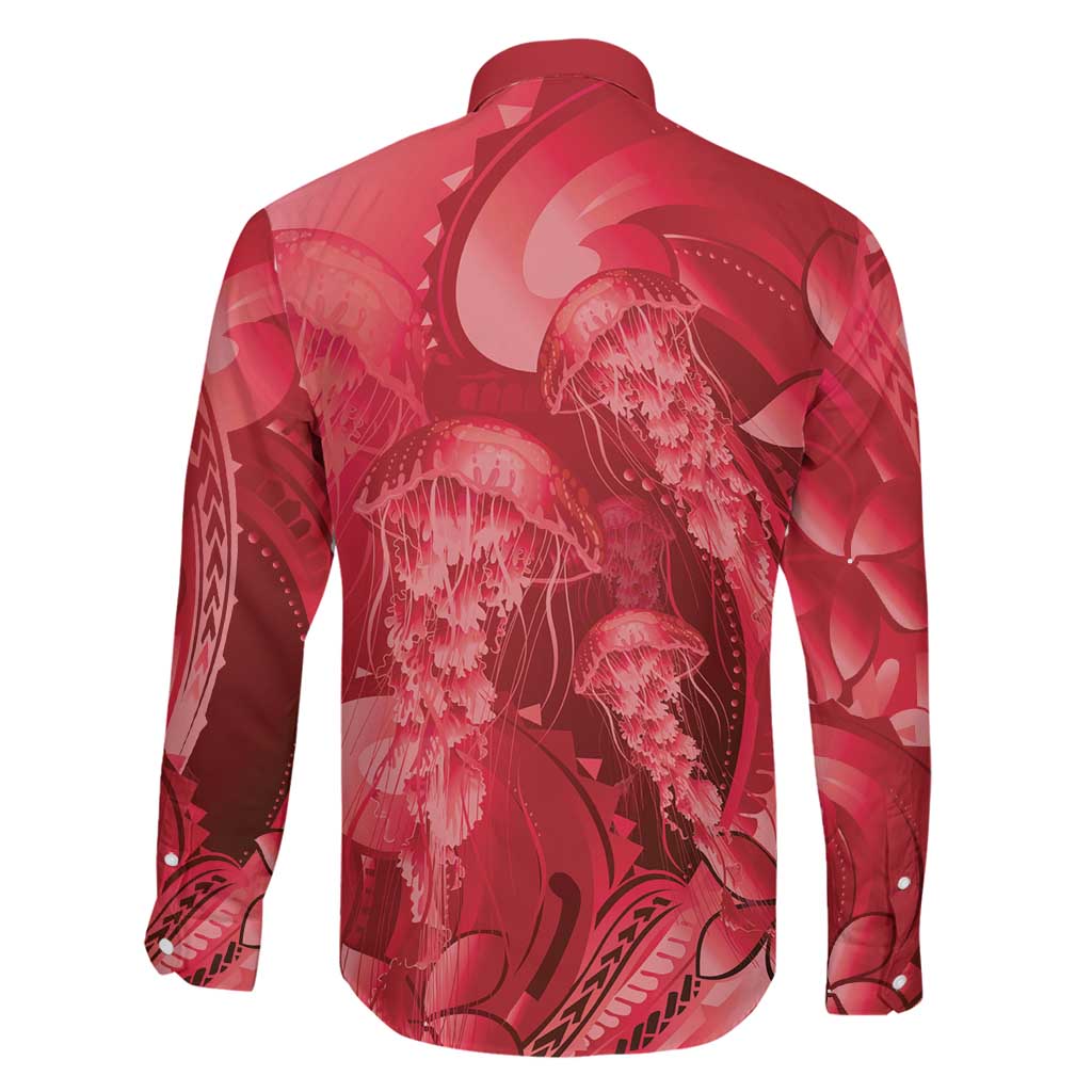 Red Gradient Polynesia Jellyfish Family Matching Off Shoulder Short Dress and Hawaiian Shirt Plumeria Polynesian Tattoo Glowing Vibes LT14 - Polynesian Pride