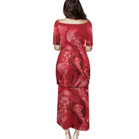 Red Gradient Polynesia Jellyfish Family Matching Puletasi and Hawaiian Shirt Plumeria Polynesian Tattoo Glowing Vibes LT14 - Polynesian Pride