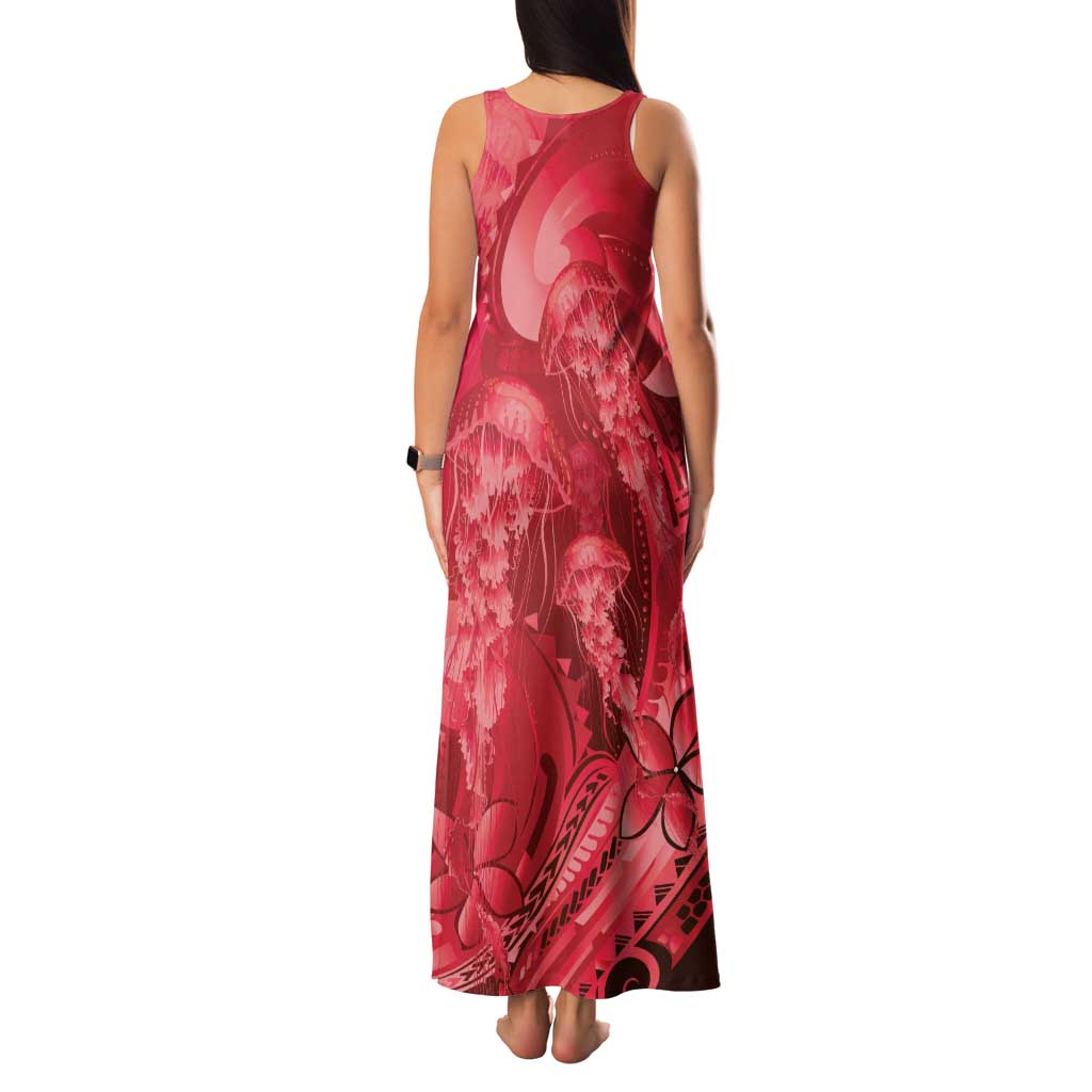 Red Gradient Polynesia Jellyfish Family Matching Tank Maxi Dress and Hawaiian Shirt Plumeria Polynesian Tattoo Glowing Vibes LT14 - Polynesian Pride