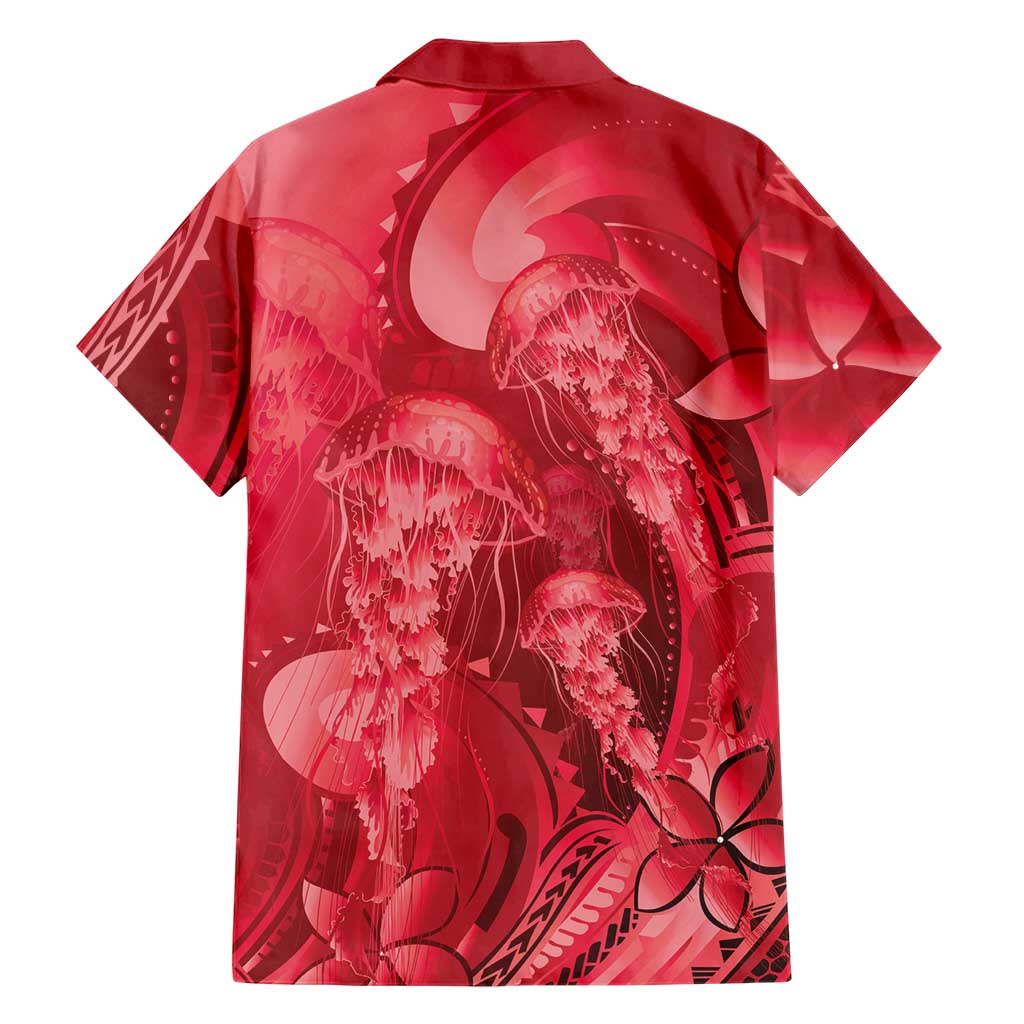 Red Gradient Polynesia Jellyfish Hawaiian Shirt Plumeria Polynesian Tattoo Glowing Vibes LT14 - Polynesian Pride