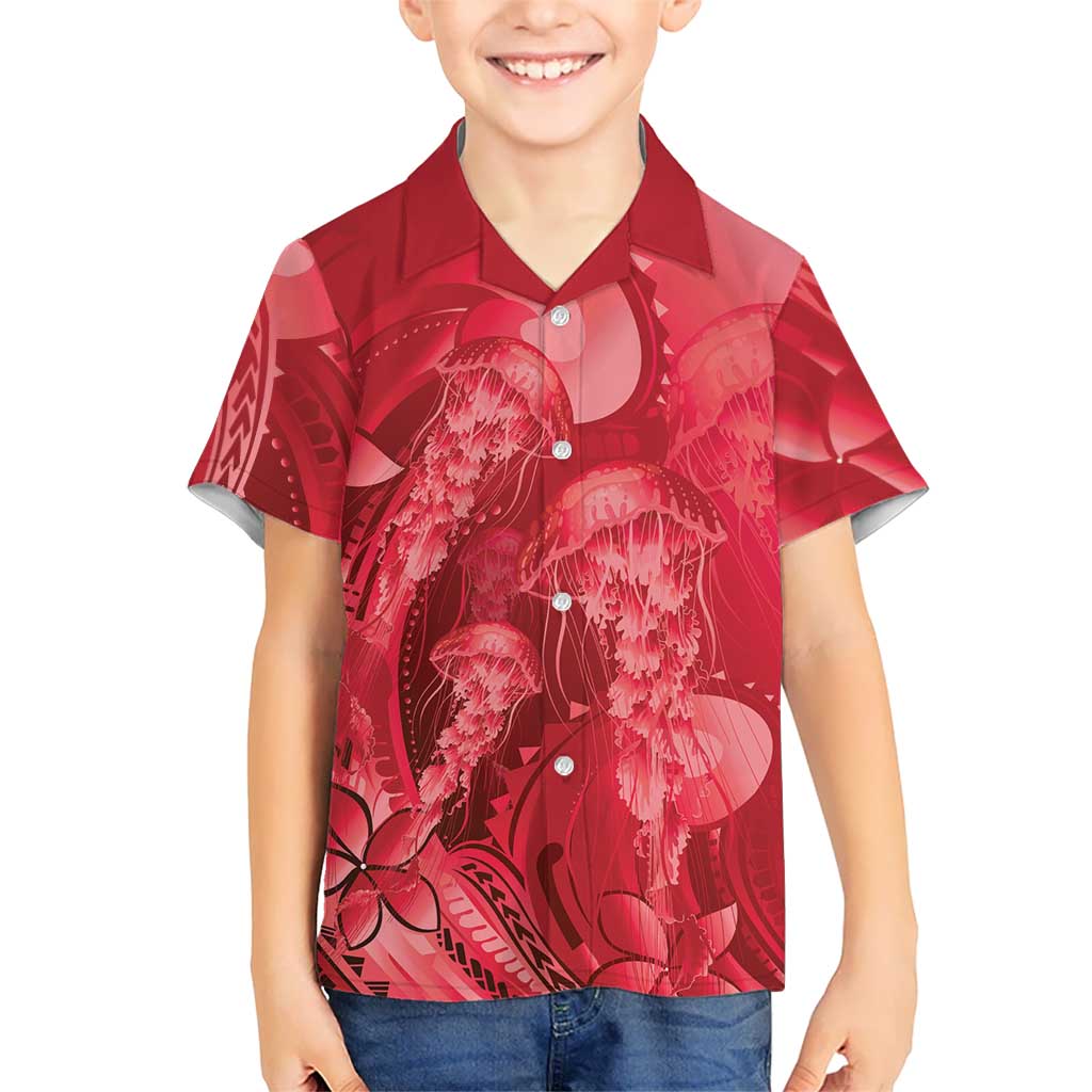 Red Gradient Polynesia Jellyfish Hawaiian Shirt Plumeria Polynesian Tattoo Glowing Vibes LT14 - Polynesian Pride